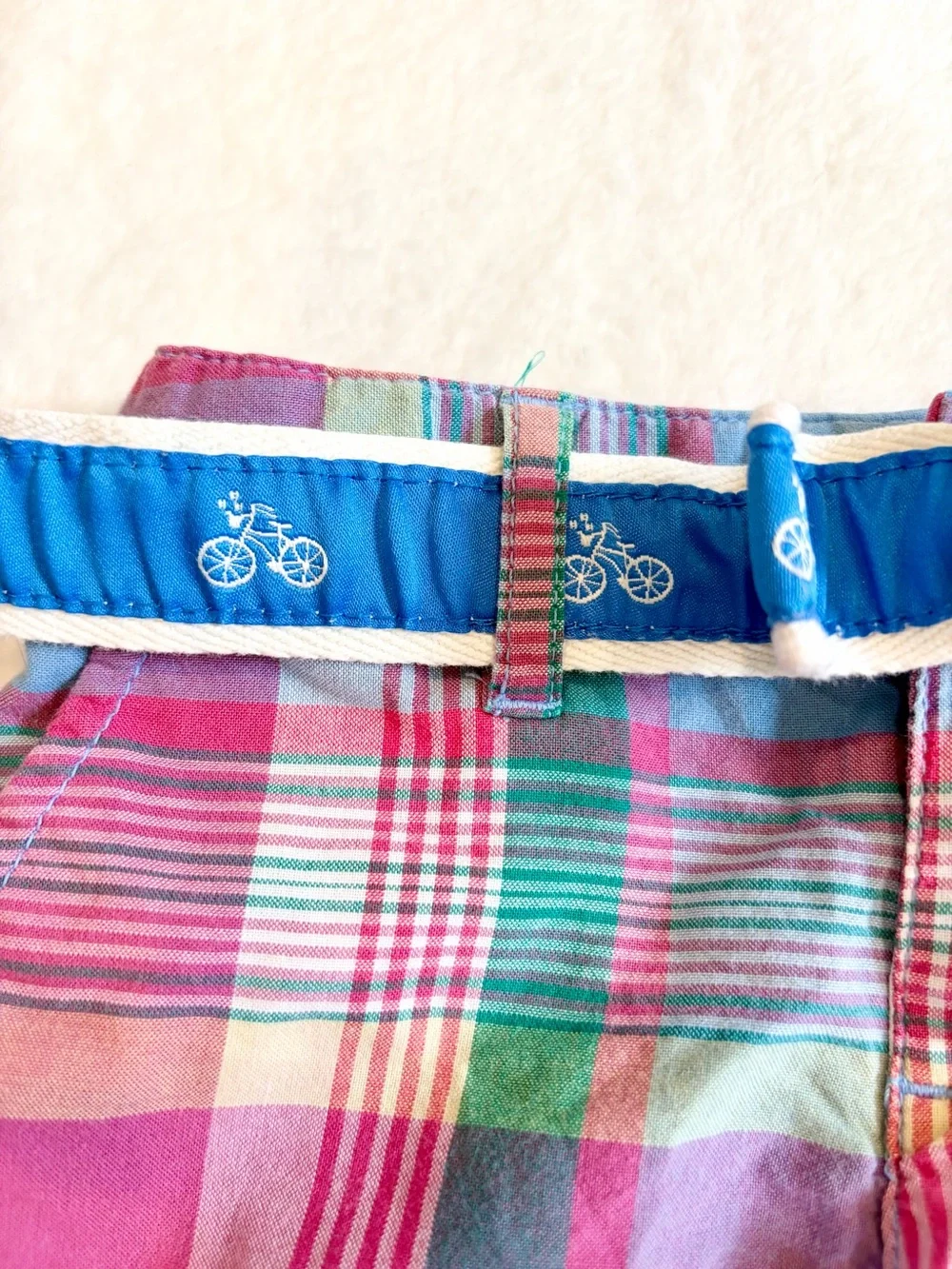 Ralph Lauren Plaid Girls Bermuda Shorts with Blue Bicycle Belt